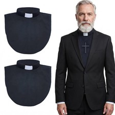 Clergy Priest Collar 2pcs Black White Tab Clerical Bib Pastor Dickey One Size
