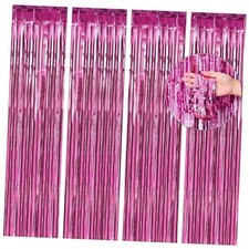4 Pack Pink Fringe Curtain, Metallic Photo Booth Backdrop Tinsel Pink 4 Pack