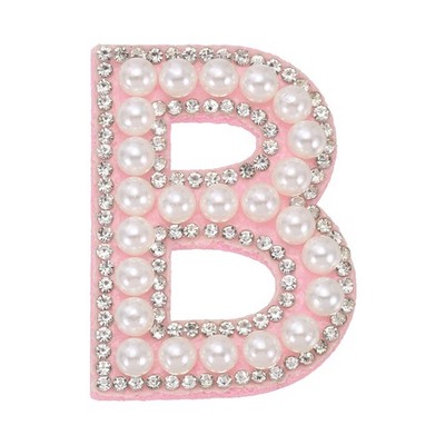 Iron on Letter B Patches, Pearl Rhinestone Self Adhesive Patches, Pink