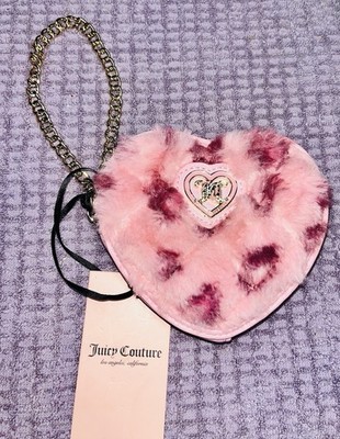 NWT Vintage Juicy Couture Heart Shaped Pink Faux Leather Chain Accent Key Chain 