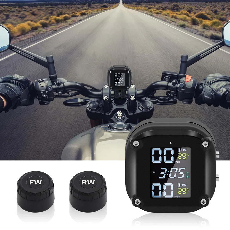 Waterproof Wireless Motorcycle TPMS Tire Tyre Pressure Monitor System +2 Sensors - Image 2 of 4