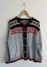 Croft & Barrow Norweger Nordic Fair Isle Strick 100% Acryl Strickjacke Damen XL