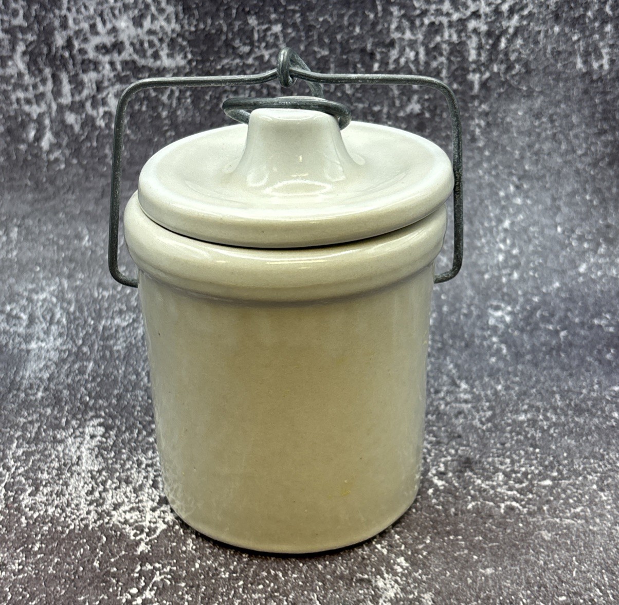Vintage Stoneware Butter Cheese Crock Jar with Clamp Lid