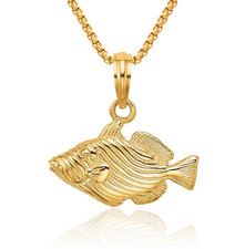 14K Solid Yellow Gold Fish Necklace