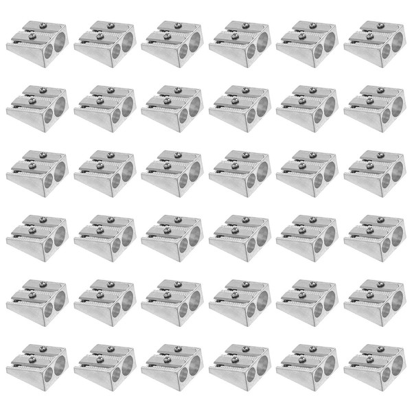36Stk Doppelloch-Bleistiftspitzer, Manueller Aluminium-Bleistiftspitzer, Silber-image