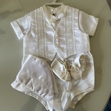 Vintage Madonna Boys Christening Set Jumper Vest Booties Hat 6-12 months