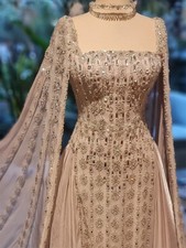 Luxury Rhinestone Ball Gown with Open Sleeves and Sparkling Crystal Evening Gown