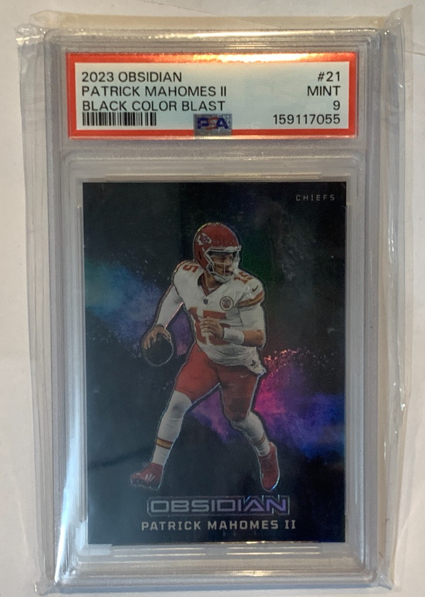 PATRICK MAHOMES II 2023 Panini Obsidian Color Blast Black #21 SP SSP PSA 9
