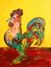 ROOSTER  MODERN ART   SIGNED CANVAS - STRETCHED painting original 34EC