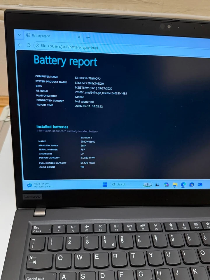 Lenovo ThinkPad T490s · i7-8665U · 16GB · 128GB, photo 4 of 5