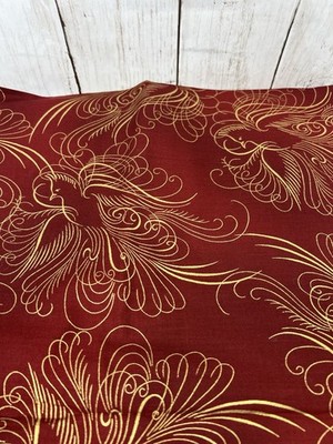 Fabric Cotton Holiday Splendor Hoffman 2.75 Yards 44'' Wide Bird Red Gold
