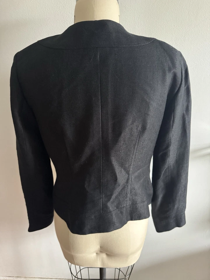 ETCETERA 夹克黑色 8 码亚麻混纺 8 大号装饰纽扣口袋 — 第 4/4 张图片