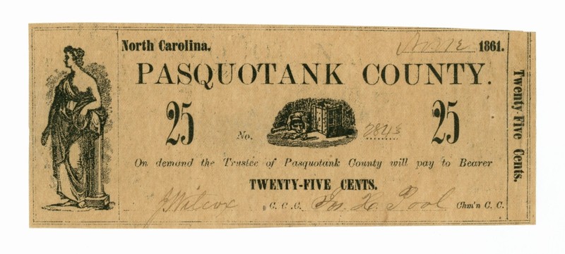 1861 25c Pasquotank County - Elizabeth City, NORTH CAROLINA Note