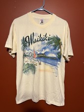 Vintage 80s WAIKIKI BEACH Bucher Shirt L Hawaii Tropical Sail Surf Palm Rare