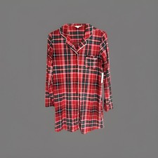 LAURA ASHLEY Rojo Multi Cuadros Pijama Vestido de Noche Camisa para Dormir L TAN SUAVE