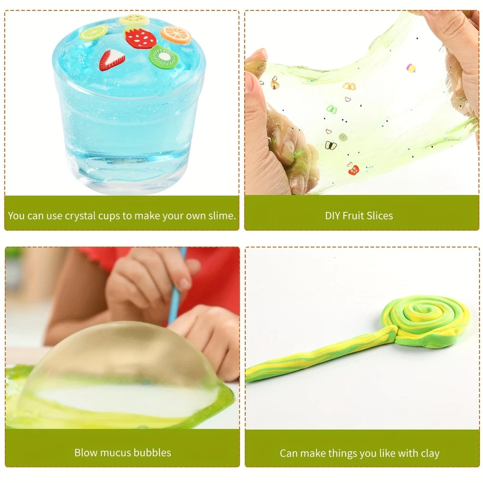 Hágalo usted mismo Kit de Slime Caja de Regalo 24 Tazas de Colores con Dijes de Rebanada de Fruta Brillo Favor de Fiesta Foto 3 de 4