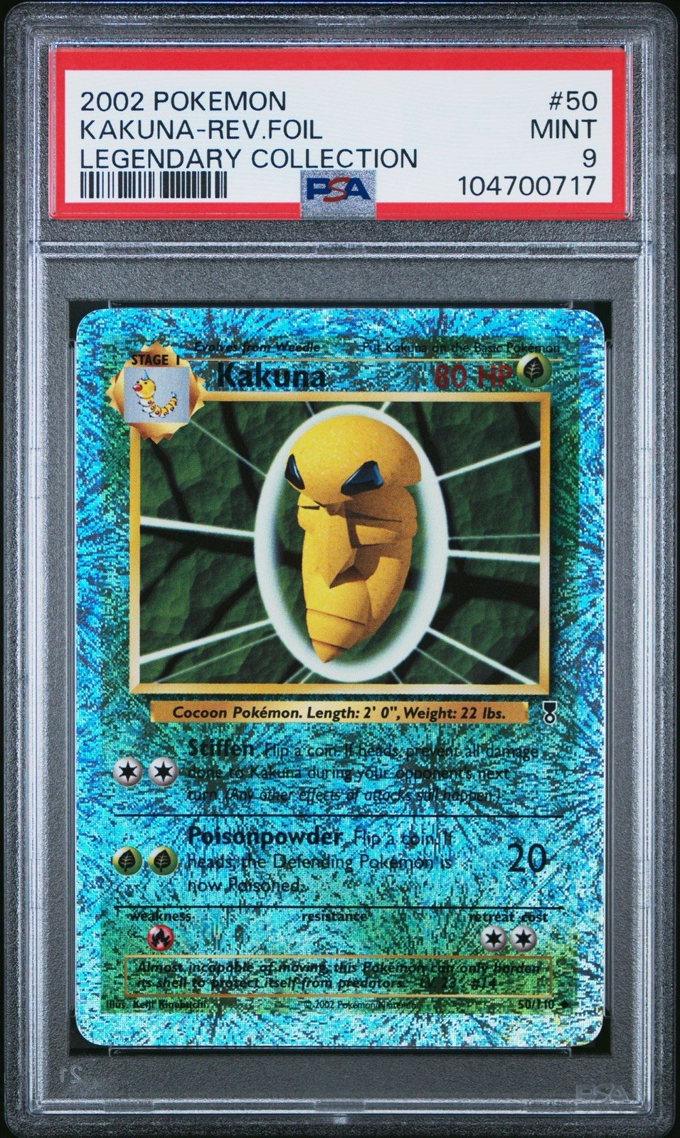 2002 POKEMON LEGENDARY COLLECTION #50 KAKUNA-REVERSE FOIL PSA 9