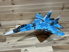Hand Crafted Mahogany Wood Sukhoi SU-27 Jet 18” Desk Top Model NEW Damaged READ!