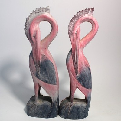 Wader Bird Crane Carved Sculptures Colorful Art Deco Wood Resin