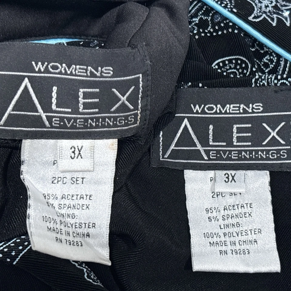 Alex Evenings Chaqueta Mujer 3X 2 Piezas Conjunto Negro Azul Brillo Paisley Brillo Foto 2 de 4