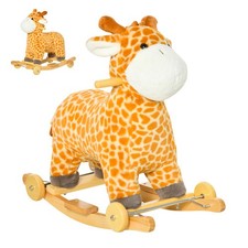 2-in-1 Kids Plush Ride-On Rocking Horse Toy,Giraffe-shaped Plush Rocker w/R