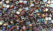 100 MIYUKI CUBE BEADS TRANSLUCENT DK AMBER RAINBOW 4MM