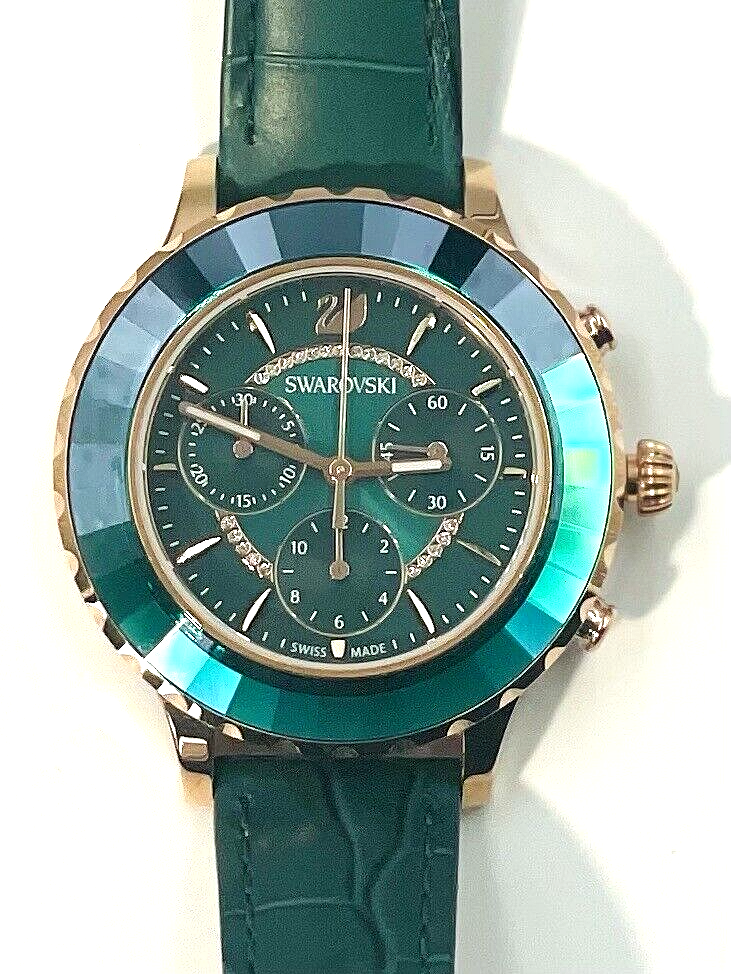 サイトウ　SWAROVSKI Octea lux chrono グリーン Zegarek Octea chrono, Swiss Made, Skórzany pasek, Zielony