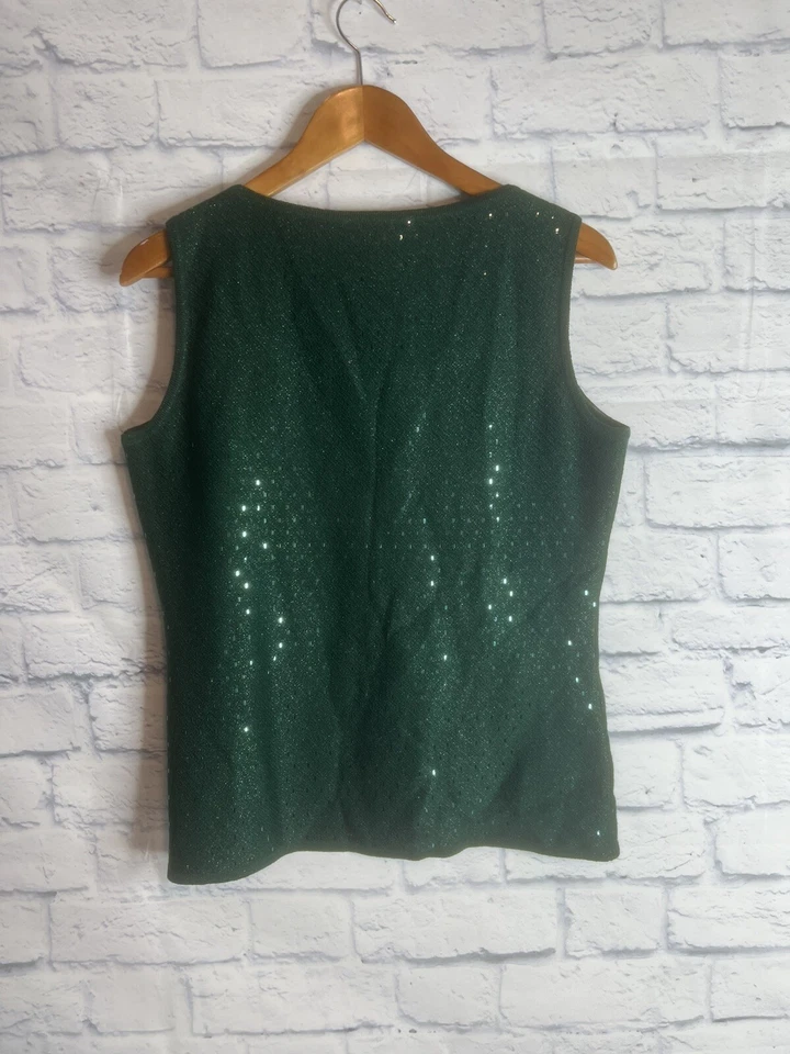 Blusa de Noche St. John De Colección Verde Sin Mangas Plástico Cuentas Talla Mediana Tri Mezcla Foto 2 de 4