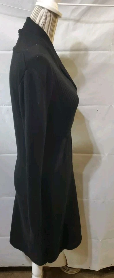 Black Sweater Dress Evan Picone Size S Fitted Waist Longsleeve Faux Wrap - Image 2 of 4