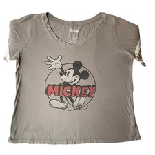 Disney Women Short Sleeve V-neck T-shirt Size 00, Taupe Brown, Mickey Mouse