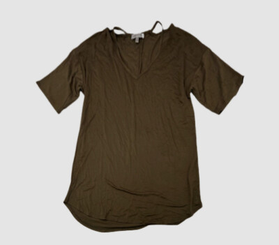 $100 Neiman Marcus Women's Green Short Sleeve V-Neck Blouse Top Size Large