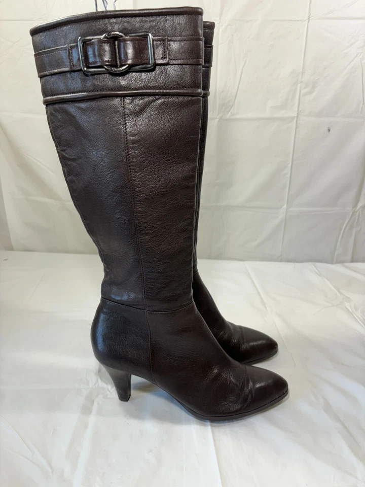 Calvin Klein Belize Tall Brown Leather Riding Boots size 8 M - Image 2 of 4