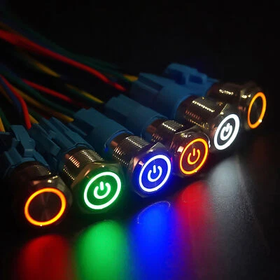 MARKENLOS Metall Druckschalter Drucktaster KFZ LED Beleuchtet 5V 12V 220V/5A IP66 Ø19mm