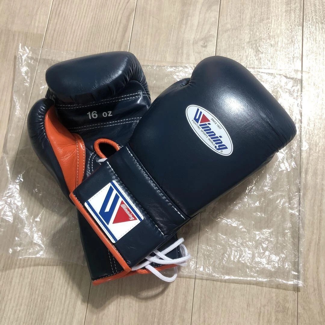 Winning Boxing Gloves CO-MS-600 Professional Type Navy Orange Lace-up  8oz-16oz