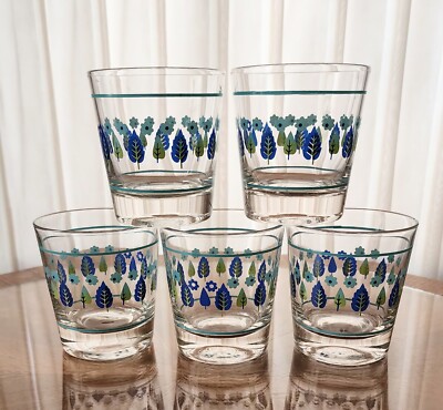 5 MCM 1960 s Marcrest SWISS ALPINE Chalet OLD FASHION GLASSES Vintage Barware
