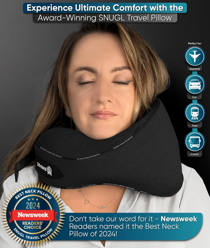 TRAVEL PILLOW Memory Foam Neck Support Cushion Jet Black Small SNUGL