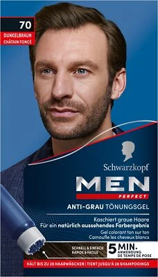 Schwarzkopf Men Perfect Anti-Grau Tönungs-Gel 70 Dunkelbraun Haarfarbe, 1x 80 ml