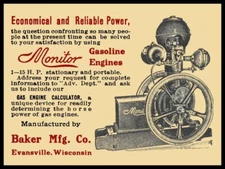1912 Monitor Gasoline Engines by Baker Mfg NEW METAL SIGN: 9x12" & Free Shipping