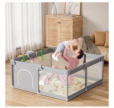 Baby Playpen with Zipper Door 47  X 47  Padded Gray Safe Pack And Play