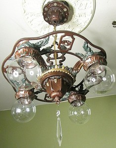 Rare Antique Vintage Art Deco Victorian Iron Ceiling Light Fixture