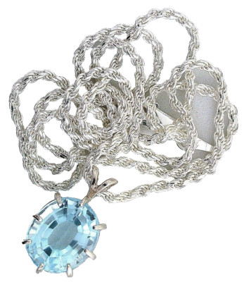 9,25 Karat ovaler Blautopas Edelstein Sterling Anhänger 20 Zoll 1,7 mm Kette EPPC64