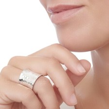 925 Sterling Silver Band Handmade 8mm Hammered Band Adjustable Women Band Ring