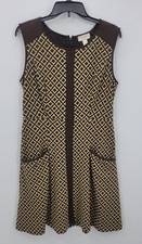 Ann Taylor Loft Dress Womens 8 Black Brown Diamond Sleeveless Pockets Retro