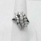 1.5Ct Round Real Moissanite Waterfall Cluster Wedding Ring 14k White Gold Plated