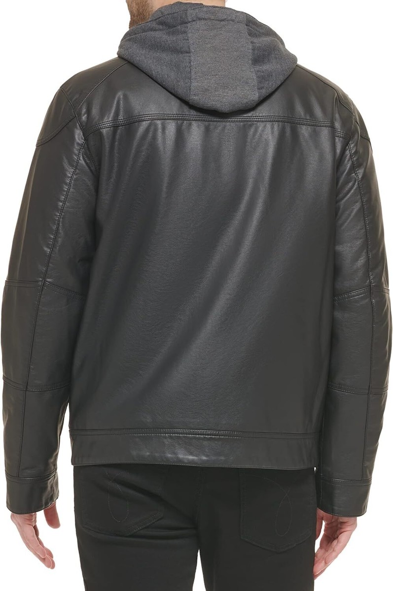 Calvin Klein Men's Faux Lamb Leather Moto Jacket with Removable