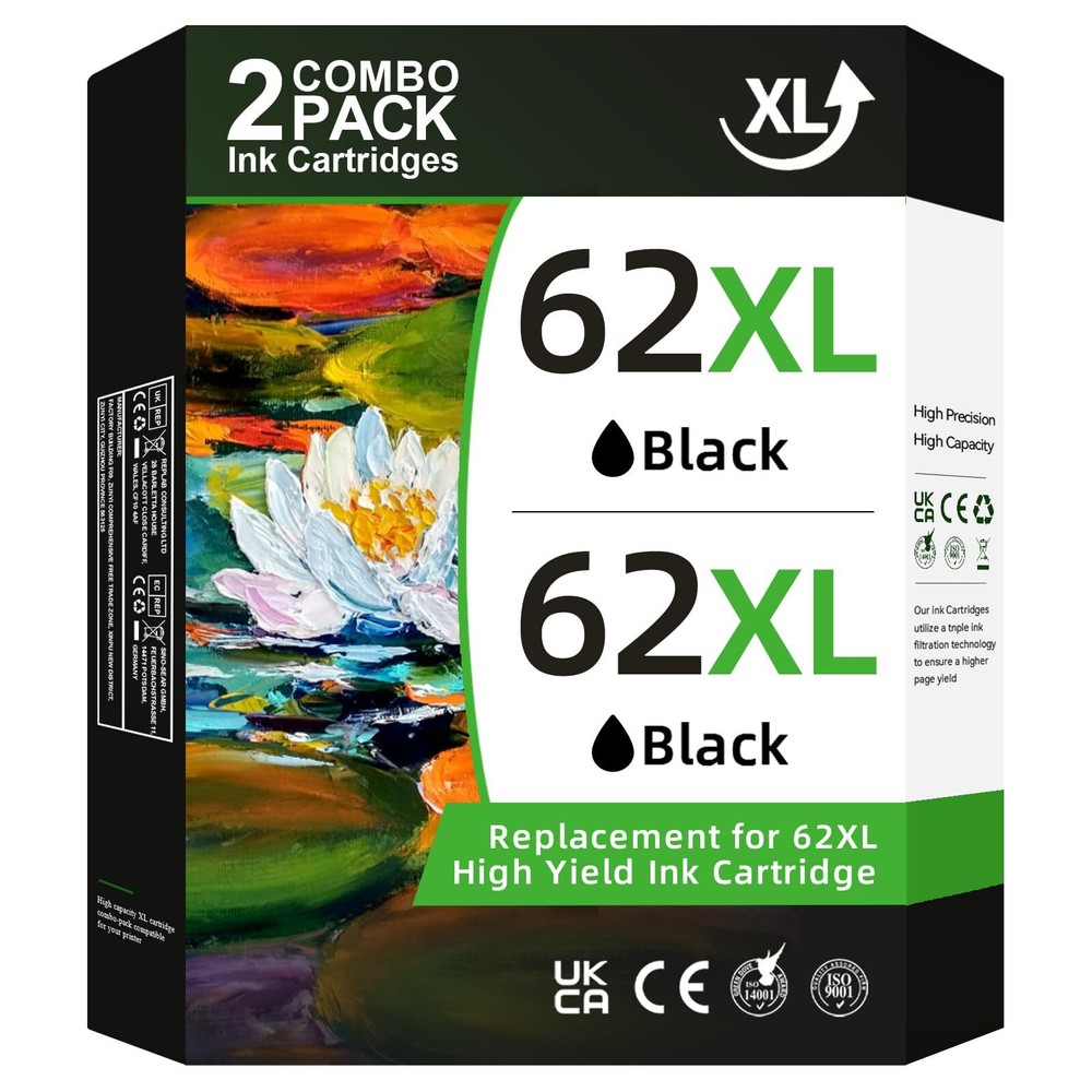 62XL Black Ink Cartridge for HP Ink 62 62XL Black Ink High Yield Printer Ink ...