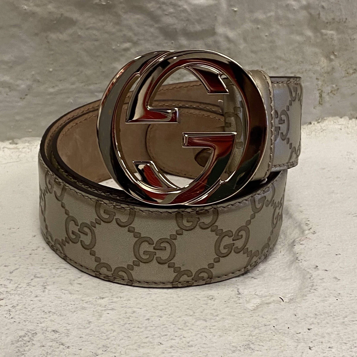 NWT Gucci Guccissima Leather Interlocking GG Buckle Belt Champagne Sz. 70 28