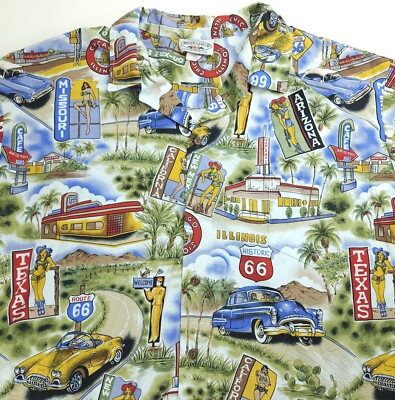 3XL Pacific Legend Apparel Hawaiian Tropical Route 66 Button Car Shirt