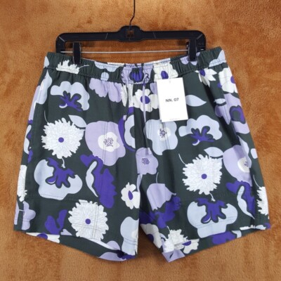 NN07 Shorts Mens Large Green Purple Floral Pull On Drawstring Casual RYDER $190