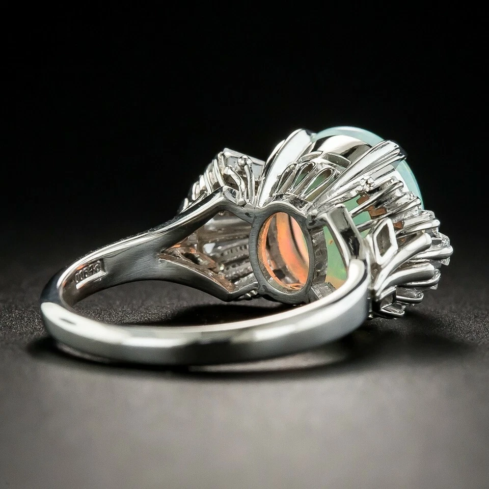Anillo de boda para mujer creado en laboratorio de 2,65 quilates ópalo blanco ovalado corte cabujón piedras preciosas Foto 4 de 4